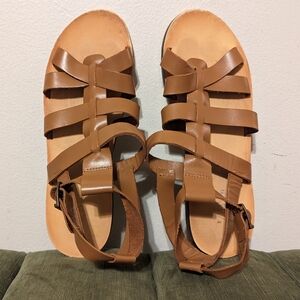 Zara Genuine Tan leather Gladiator Strappy Sandals size 8